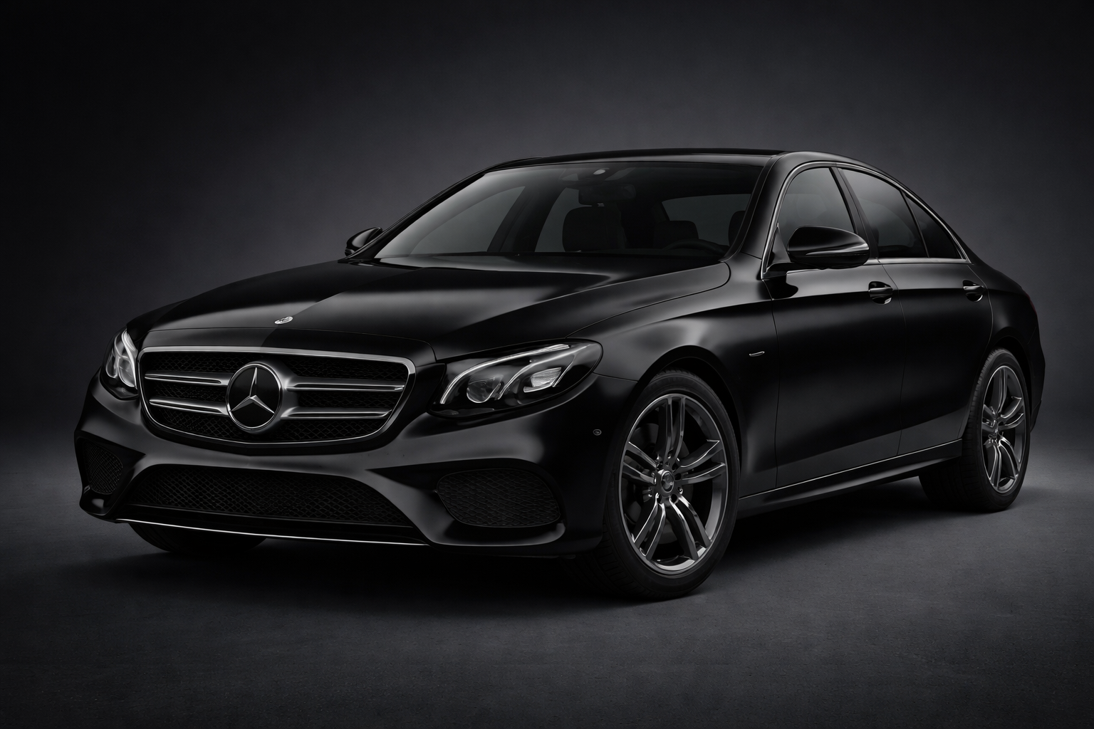 Sleek black Mercedes-Benz in studio lighting.