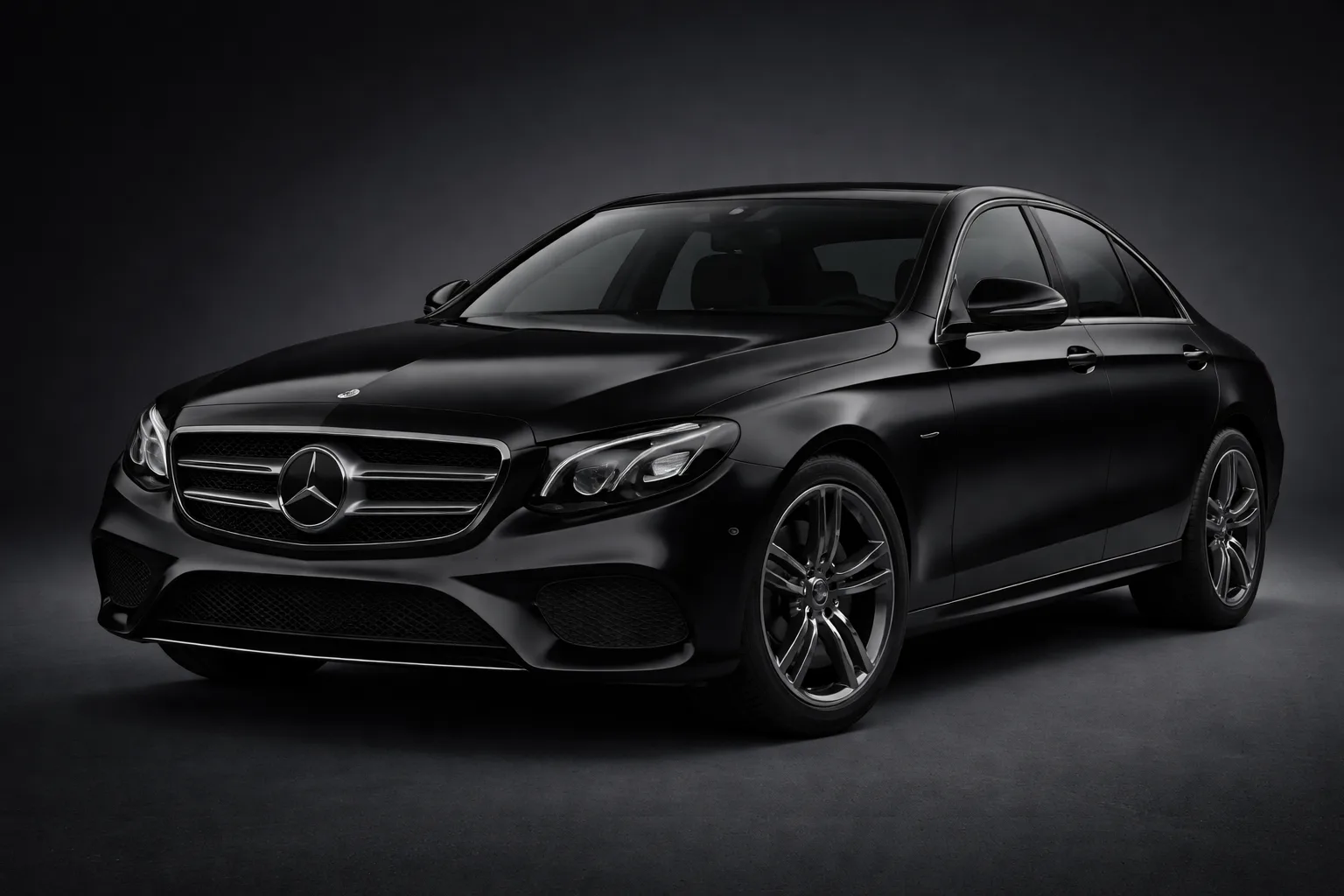 Sleek black Mercedes-Benz in studio lighting.